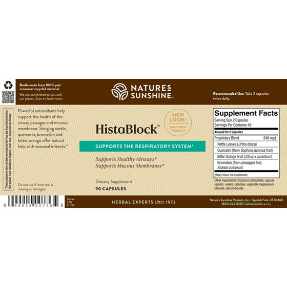 Nature Sunshine HistaBlock® (90 caps) Label