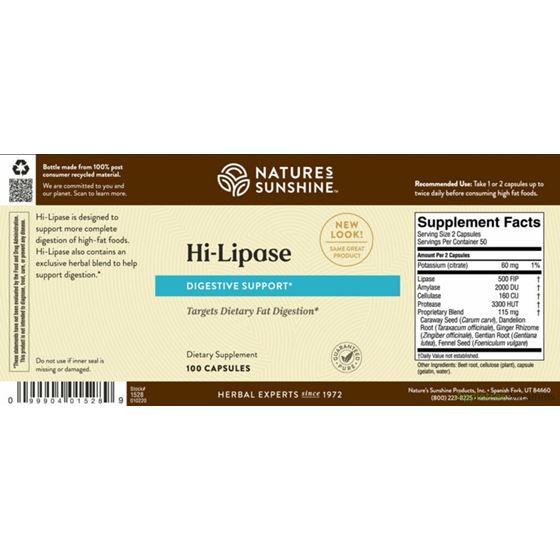 Nature Sunshine Hi-Lipase (120 LU) Label